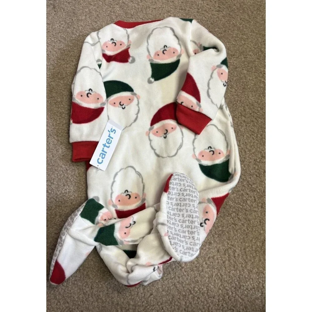 Infant Carters Fleece Baby Christmas Santa 1 Piece Footed Pajama 12 Months